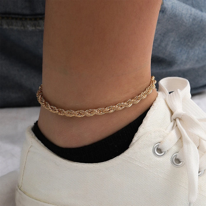 SUNIBI 316L Stainless Steel Link Anklet for Women Gold Color 4MM Classic Chain Foot Anklet