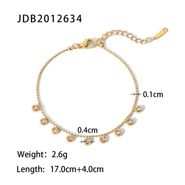 Uworld New 18K Gold Plated Clear Zircon Charms Choker Stainless Steel Bead Chain Round Zircons Necklace Bracelet bijoux femme