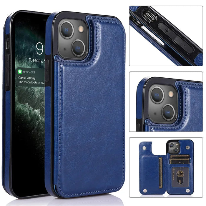 Luxury Slim Fit Premium Leather Cover For iPhone 14 13 11 12 Pro Max Wallet Card Holder Slots Flip Case