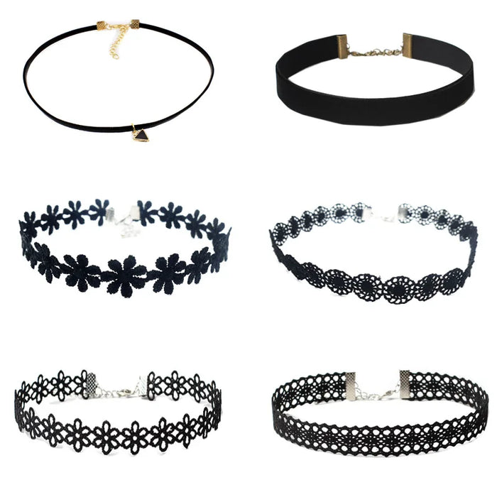 Classic Gothic Tattoo Lace Choker Women Necklace 7Pcs/set Choker Necklace Set Stretch Velvet Women Necklace Jewelry Gift