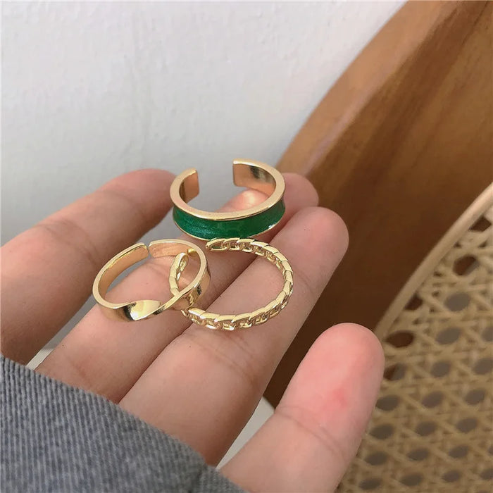 3pcs/set Bohemian White Enamel Round Metal Ring Sets Geometric Twist Open Adjustable Rings Sets for Women Girl Wedding Jewelry