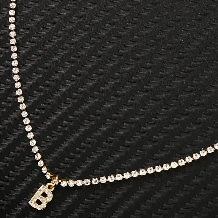 MinaMaMa Stainless Steel Crystal Choker Letter Initial Alphabet Pendant Necklaces For Women Rhinestone Name Necklaces Jewelry