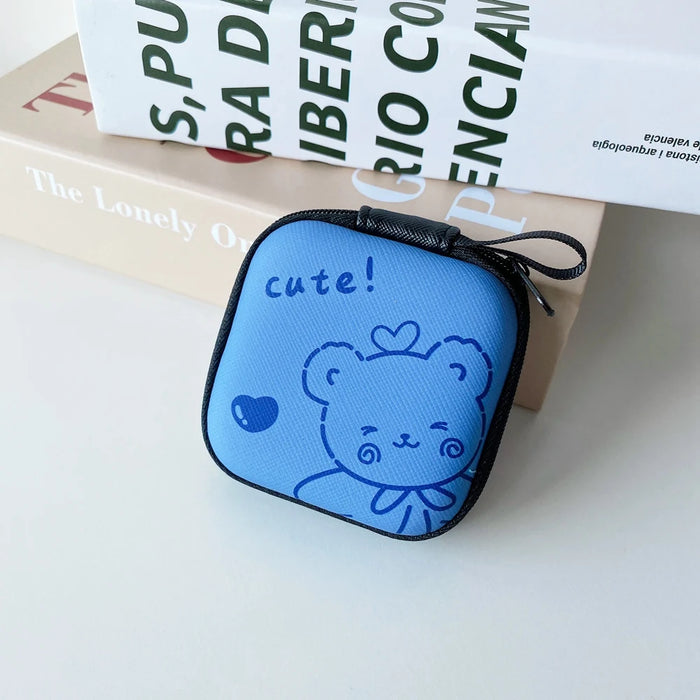 Cartoon Mini Zipper Hard Headphone Holder Case Portable Earbuds Pouch box Earphone Storage Bag Protective USB Cable Organizer