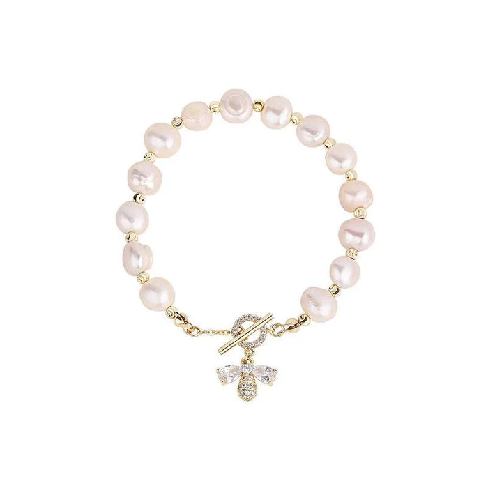 Elegant Baroque Pearl String Bracelet For Woman Luxury Zircon Bee Pendant Bracelet Fashion Girl's Sweet Jewelry