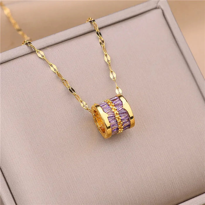 Sweet Zircon Crystal Pendant Necklace For Women Fashion Trend Stainless Steel Clavicle Chain Jewelry Female Wedding Accessories