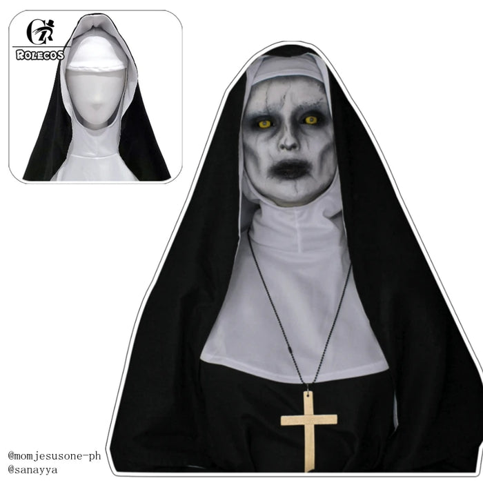 ROLECOS The Nun Cosplay Costume Horror Films Cosplay Cross Ghost Halloween Costume The Conjuring Black Women Halloween Costume