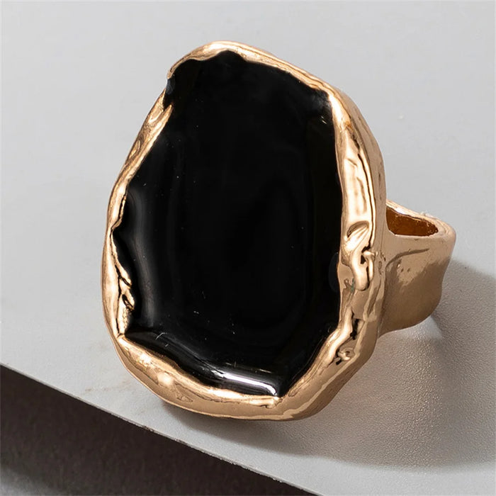 Bohemian Metal Large Black Stone Ring For Women Charm Oil Dripping Large Joint Ring Gothic Stainless Steel Jewelry Gift