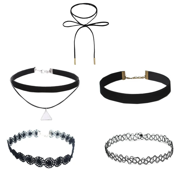 Classic Gothic Tattoo Lace Choker Women Necklace 7Pcs/set Choker Necklace Set Stretch Velvet Women Necklace Jewelry Gift