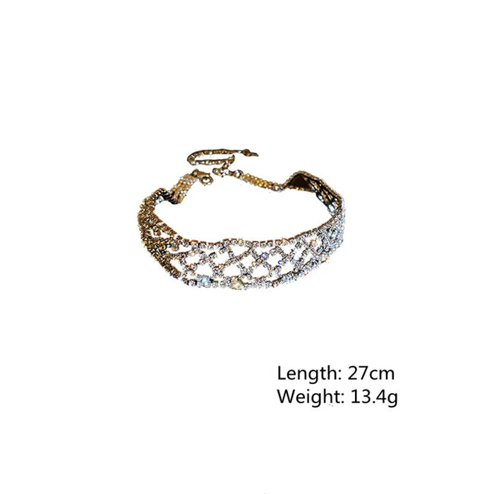 FYUAN Geometric Hollow Mesh Crystal Choker Necklaces for Women Short Chain Rhinestone Necklaces Statement Jewelry