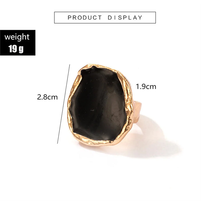 Bohemian Metal Large Black Stone Ring For Women Charm Oil Dripping Large Joint Ring Gothic Stainless Steel Jewelry Gift