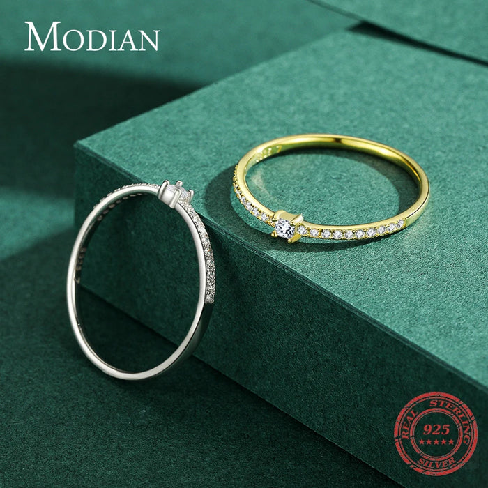 Modian Real 925 Sterling Silver Simple Square Clear CZ Charm Gold Color Finger Rings For Women Wedding Engagement Jewelry