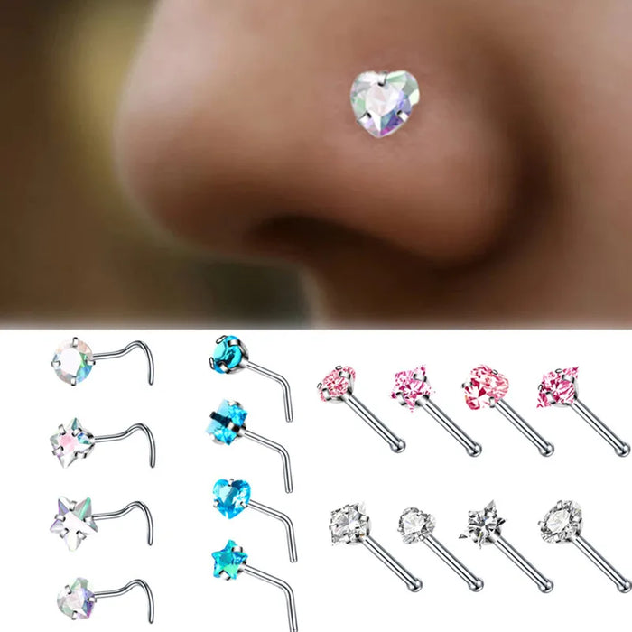 Surgical Steel Heart Nose Ring Set Real Star L Shape Nose Stud Set Square Nose Rings And Studs Bulk Piercing Nariz Lote