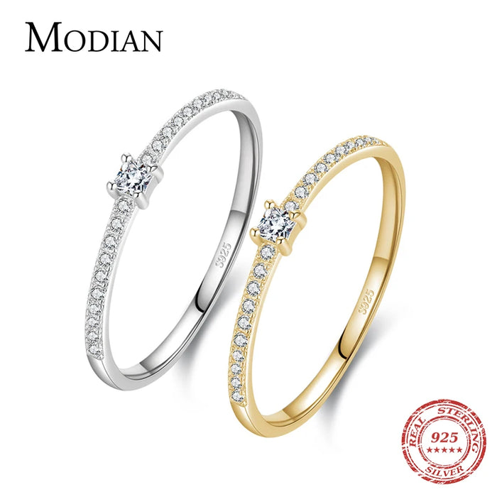 Modian Real 925 Sterling Silver Simple Square Clear CZ Charm Gold Color Finger Rings For Women Wedding Engagement Jewelry