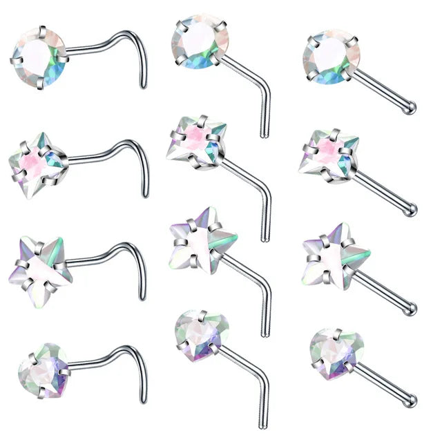 Surgical Steel Heart Nose Ring Set Real Star L Shape Nose Stud Set Square Nose Rings And Studs Bulk Piercing Nariz Lote