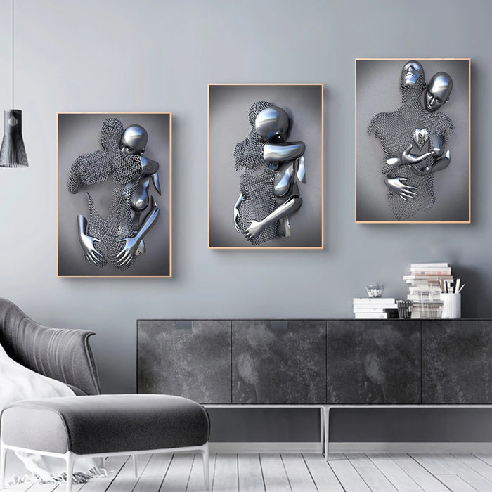 Modern Metal Figure Statue Art Canvas Painting Romantic Abstract Posters and Prints Wall Pictures for Living Room Home Decor