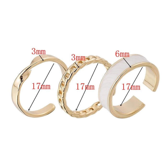 3pcs/set Bohemian White Enamel Round Metal Ring Sets Geometric Twist Open Adjustable Rings Sets for Women Girl Wedding Jewelry