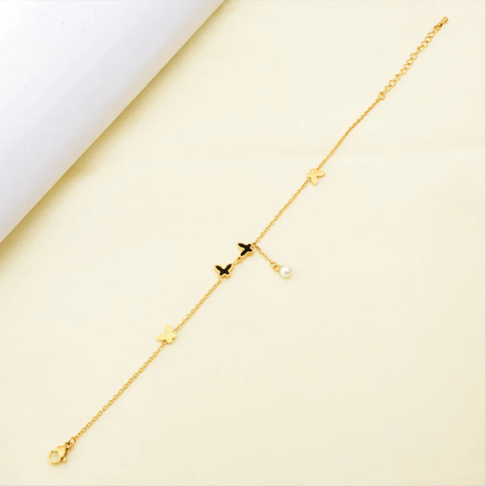 316L Stainless Steel New Fashion High-end Jewelry Numerous Butterflies Pearl Tassel Charm Chain Elegant Anklet For Women