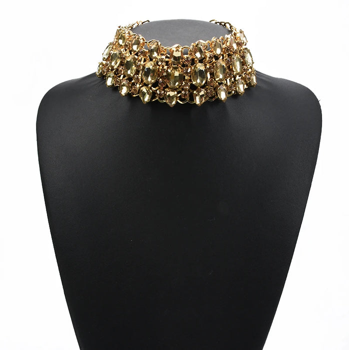 Fashion Colorful Clear Champagne Crystal Large Collar Choker Necklace Women Indian Statement Big Bib Necklace Jewelry