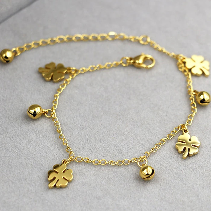 New Arrival Flowers And Bell Anklet For Women Titanium Steel Gold Color Women Jewelry Anklets