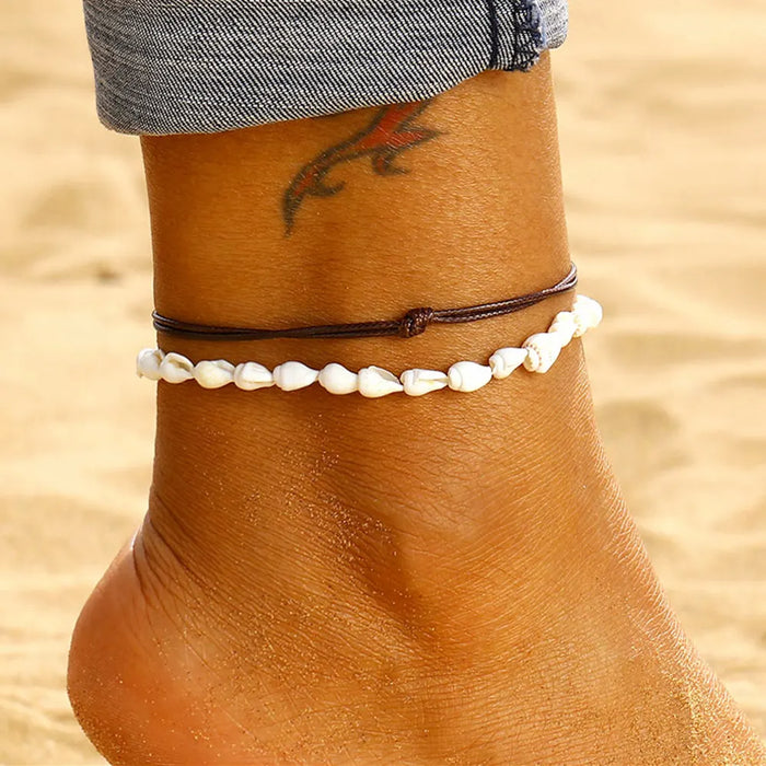 2 Pcs/ Set Anklets for Women Foot Jewelry Summer Beach Barefoot Bracelet Ankle on leg Female Leather Anklet Boho Leg Chain