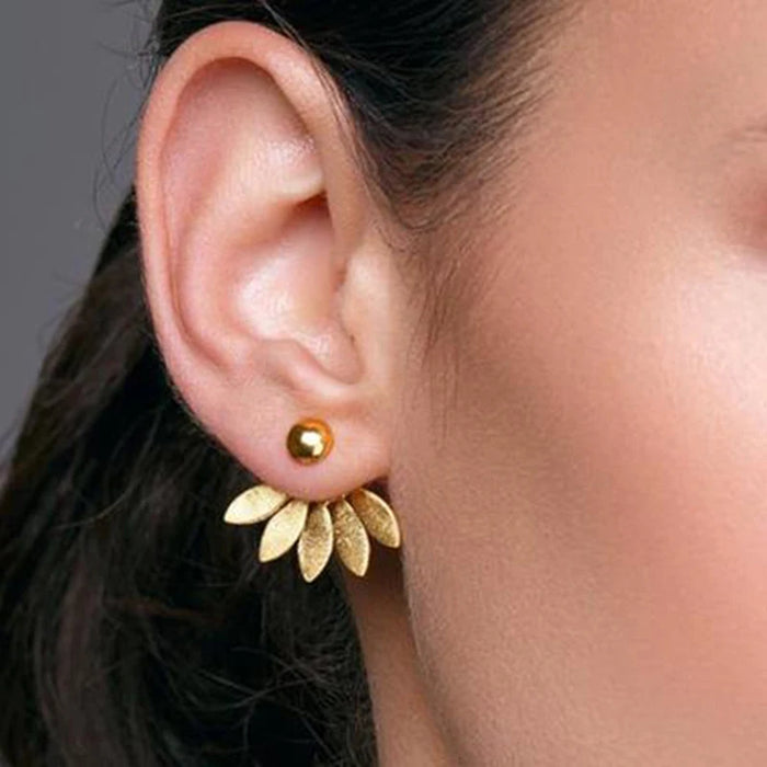 Flower Metal Stud Earrings for Women Rose gold color Double Sided Fashion Jewelry Earrings female Ear brincos Pending