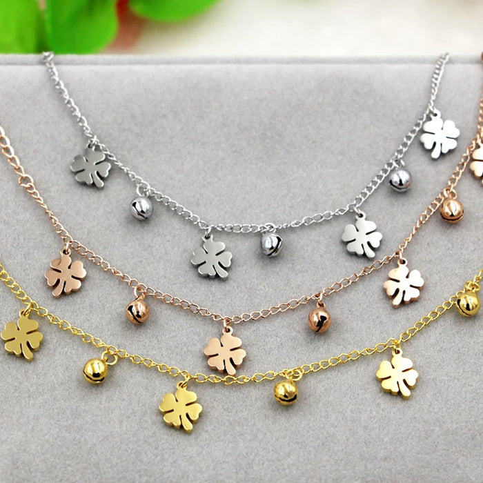 New Arrival Flowers And Bell Anklet For Women Titanium Steel Gold Color Women Jewelry Anklets