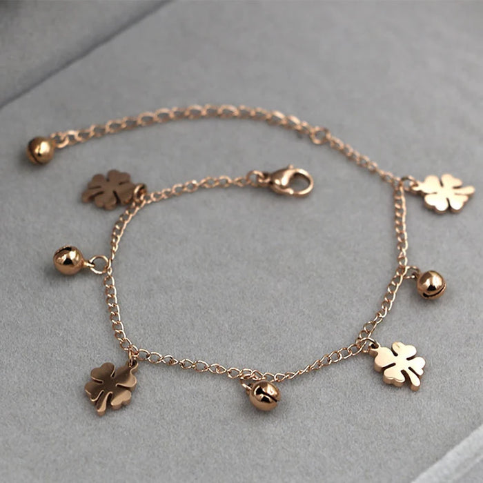 New Arrival Flowers And Bell Anklet For Women Titanium Steel Gold Color Women Jewelry Anklets