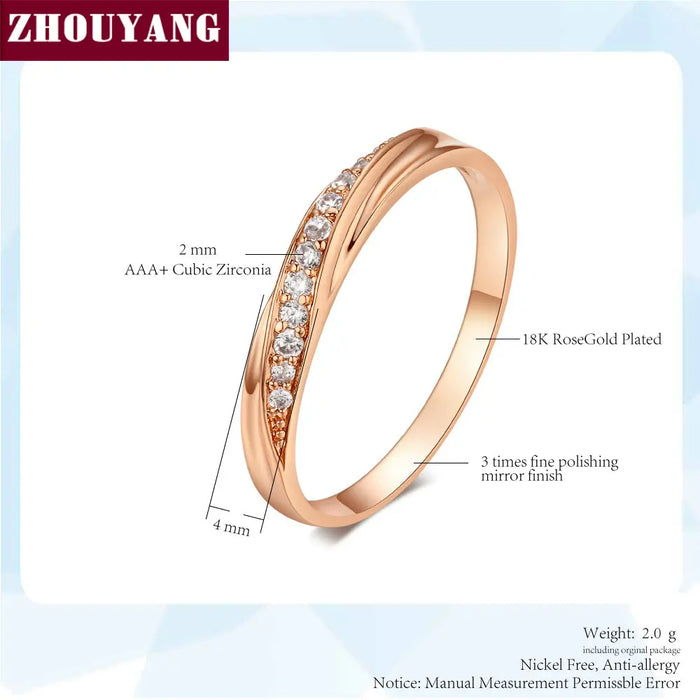 ZHOUYANG Wedding  Ring For Women Lovers Simple Cubic Zirconia Rose Gold Color Fashion Jewelry