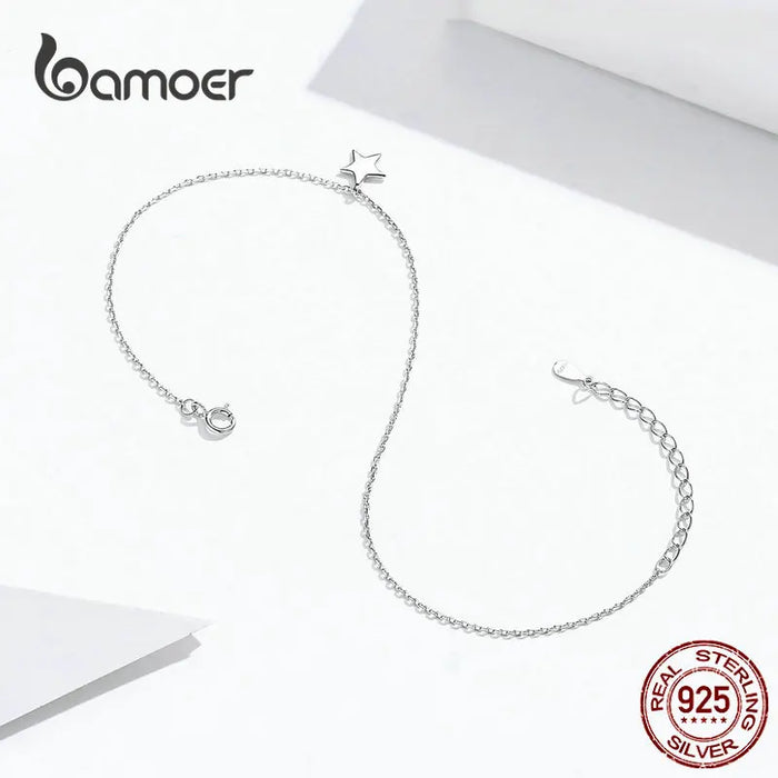 bamoer Simple Design Star Silver Anklet for Women Sterling Silver 925 Bracelet for Ankle and Leg Fashion Foot Jewelry