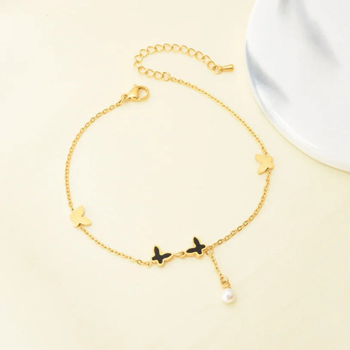 316L Stainless Steel New Fashion High-end Jewelry Numerous Butterflies Pearl Tassel Charm Chain Elegant Anklet For Women