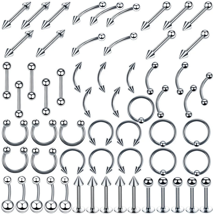 Stainless Steel Tongue Belly Piercing Lot Nose Eyebrow Piercing Bulk Nipple Labret Tragus Piercing Kit Captive Bead Ring