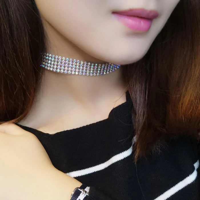 SUMENG Fashion European Style Women Bundle Neck Element Necklace Jewelry Punk Hip Hop Choker Inlay Rhinestone Collar Gift