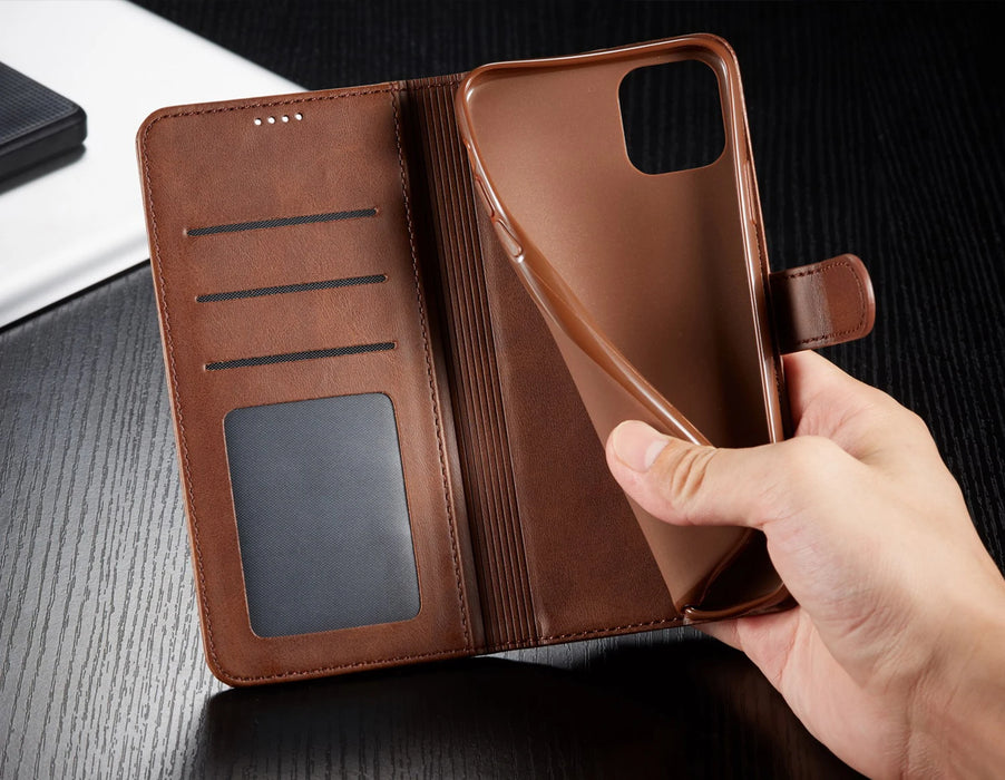 Leather Wallet Case for iPhone 16 15 14 13 12 Pro Max Mini Luxury Flip Cover Coque Card Slot