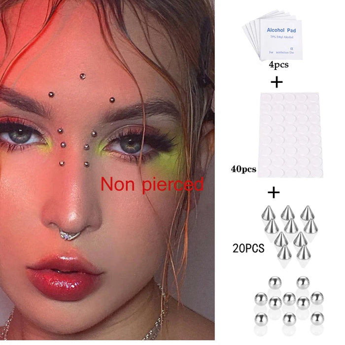 New Arrival Fake Lip Ring Stud Fake Nose Ring Eyebrow Ring Dimple Sticker Face Piercing Body Jewelry Stainless Steel