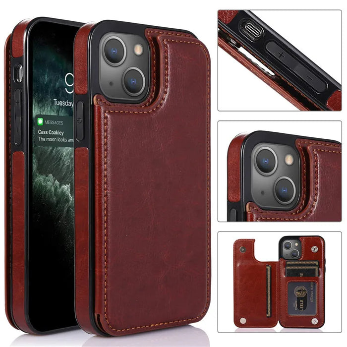 Luxury Slim Fit Premium Leather Cover For iPhone 14 13 11 12 Pro Max Wallet Card Holder Slots Flip Case