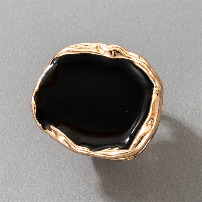 Bohemian Metal Large Black Stone Ring For Women Charm Oil Dripping Large Joint Ring Gothic Stainless Steel Jewelry Gift