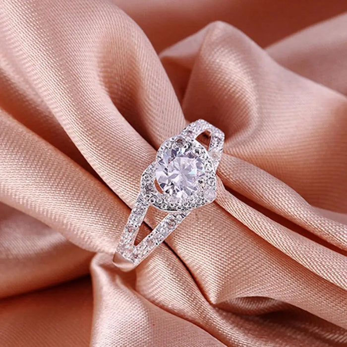 Women Wedding Rings 925 Sterling Silver Crystal Love Heart Shaped Ring Bridal Wedding Jewelry