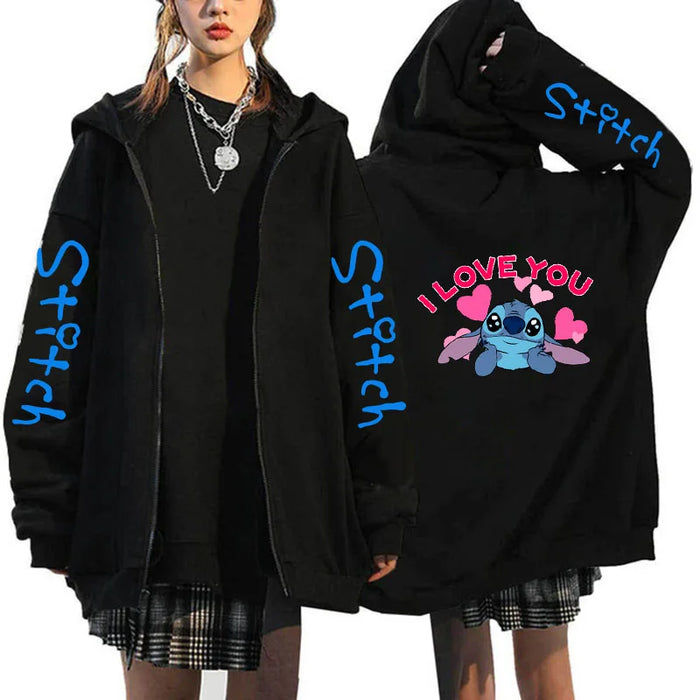 90s Y2k Hoodie Zipper Disney Stitch Zip Up Hoodies Women Harajuku Cute Anime Sweatshirt Manga Streetwear Hoody Female