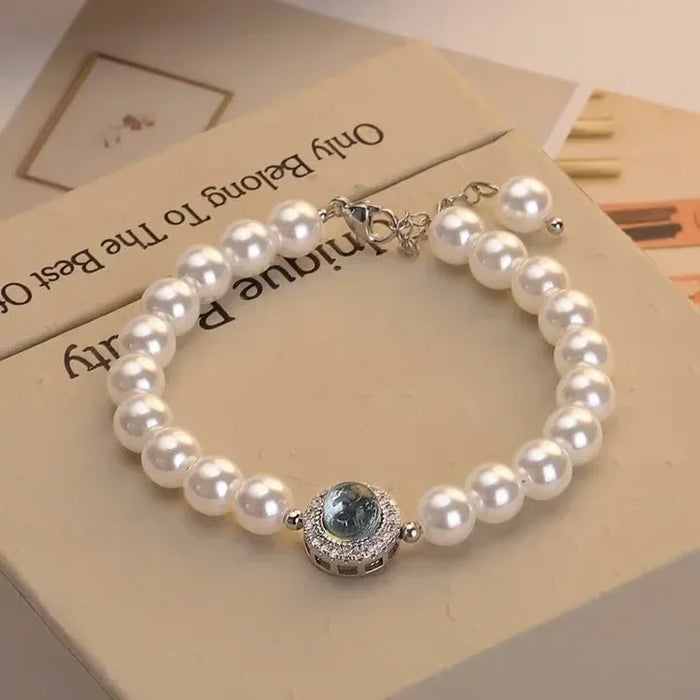 925 Sterling Silver Pearl Bracelet For Women French Luxury Designer Blue Crystal Charm Bracelets Fashion Party Wedding Jewelry