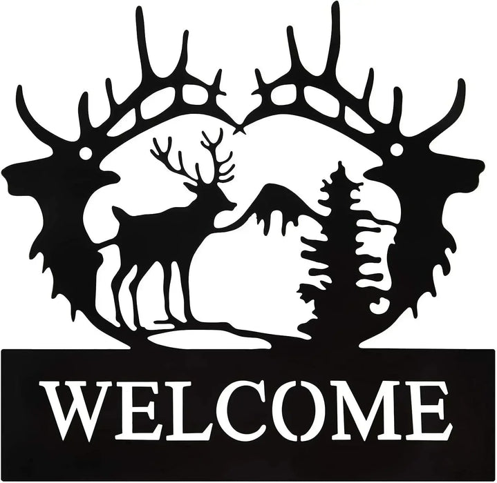 Hot Iron Crafts, Deer Metal Wall Art Deer Pine Tree Wall Decor Metal Deer Welcome Sign