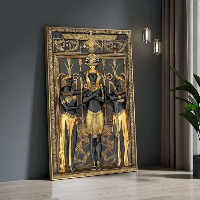 Black Golden Ancient Egyptian Art Prints 3D Posters Pharaoh And His Maidens Canvas Wall Painting For Room Decorative Pictures