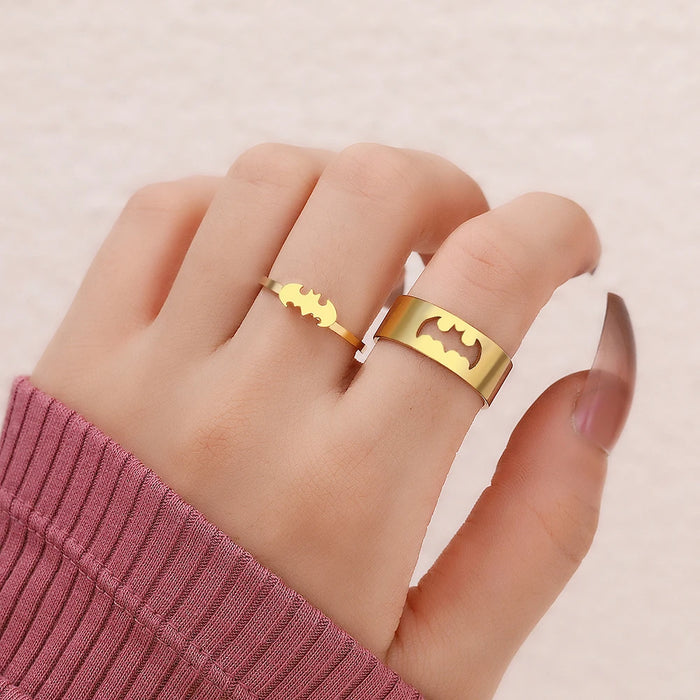 Stainless Steel Rings Gothic Hip Hop Punk Bat Fashion Adjustable Couple Ring For Women Jewelry Wedding Engagement Gift