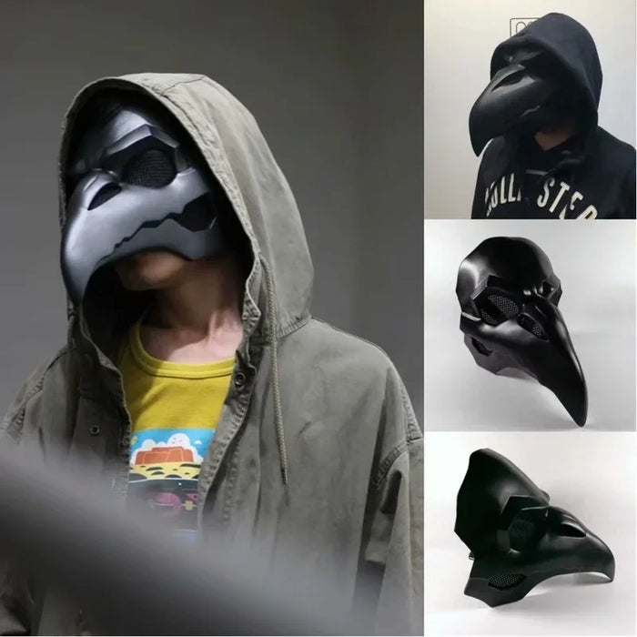 PVC Punk Crow Mask Reaper Nevermore Black Skin for Overwatch Plague Doctor Cosplay Masks Birds Long Nose LED Eyes Retro Rock