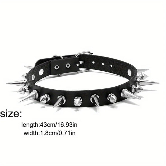 Punk Long Spike Choker Faux Leather Collar for Women Men Cool Big Rivets Studded Choker Goth Style Necklace Accessories