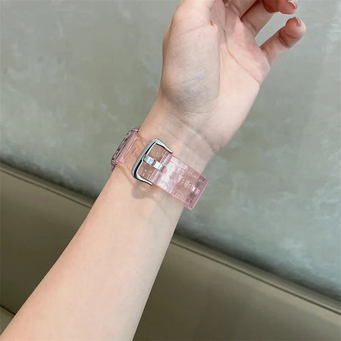 Cute Pink Transparent Case+Strap For Apple Watch Band 49mm 41mm 40mm 44mm 42mm 38 Silicone Bracelet For iWatch 8 7 SE 6 5 Cases