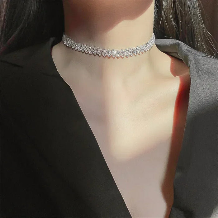 Luxury Fashion Full Rhinestone Choker Necklaces for Women Geometric Crystal Necklaces Weddings Jewelry