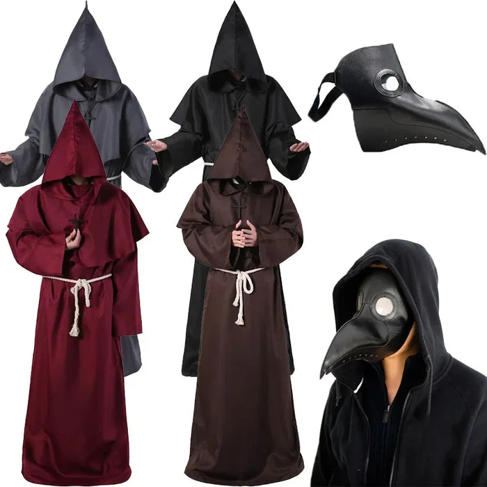 Halloween Wizard Costume Cosplay Medieval Hooded Robe Monk Friar Robes Priest Costume Ancient Costume Clothing Christian Suit