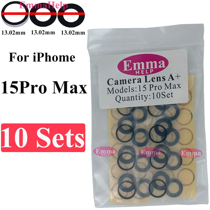 EmmaHelp 10set Back Camera Glass for iPhone 15 14 13 XR X XS SE 7 8 11 12 Pro Max Rear camera Lens Cover replacement Sticker A+