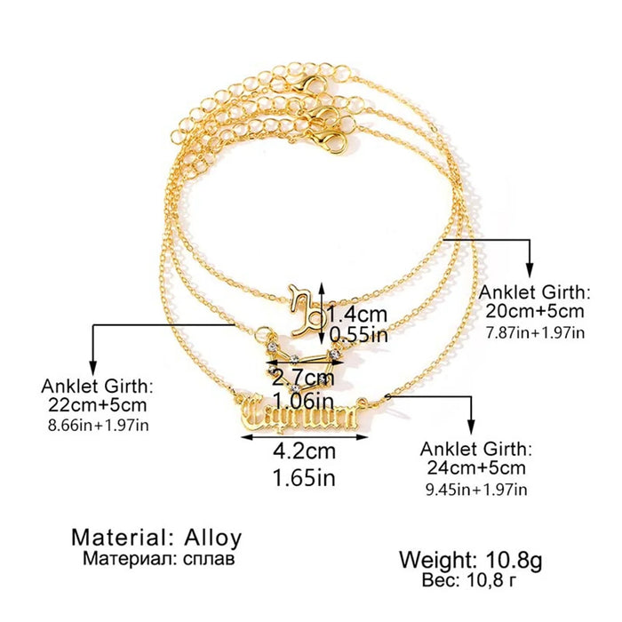 Constellation Anklets For Women Gold Color Zodiac Signs Ankle Bracelet Barefoot Chain Summer Birthday Party Jewelry