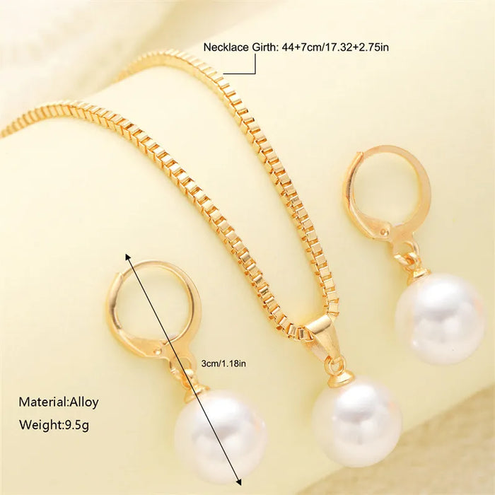 Elegant White Pearl Pendant Necklace Box Chain Choker for Women Fashion Luxury Classic Ball Pearl Earrings Sets Wedding Jewelry